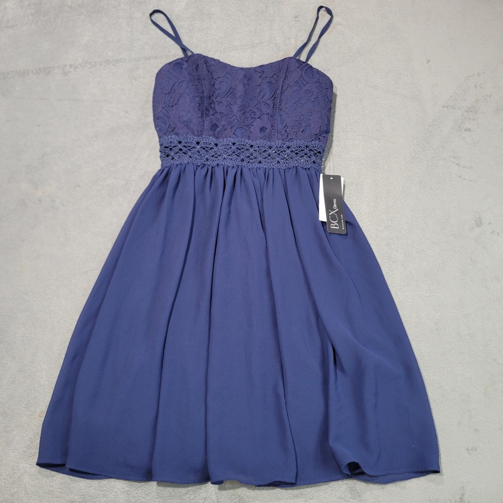 BCX Dress Women 1 Navyâ Blue Lace Bodice Fit & Flare Sweetheart 1175631 NWT